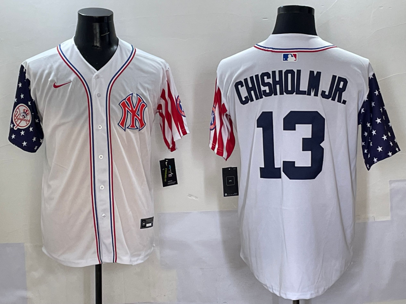 Men 2025 MLB New York Yankees 13 Chisholm Jr white jersey style 3